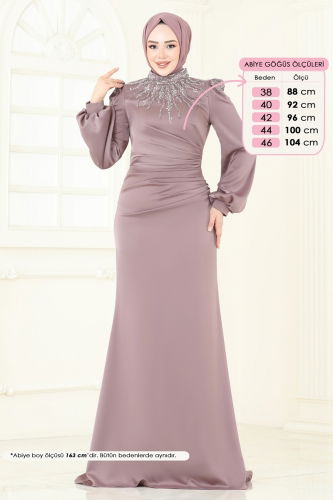 moda selvim Evening Dress 5130D170 Dark Lilac - Thumbnail