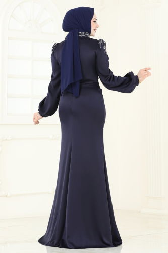 moda selvim Evening Dress 5130D170 Navy Blue - Thumbnail