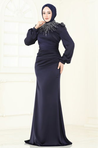 moda selvim Evening Dress 5130D170 Navy Blue - Thumbnail