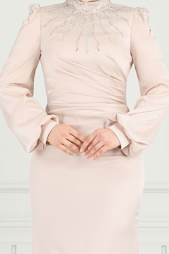 moda selvim Evening Dress 5130D170 Stone - Thumbnail