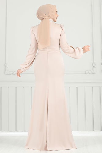 moda selvim Evening Dress 5130D170 Stone - Thumbnail
