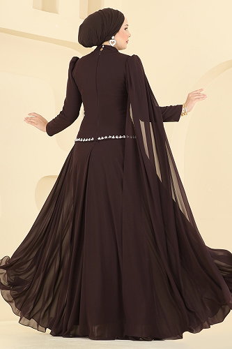 moda selvim فستان سهرة بني 5130SRH861 - Thumbnail