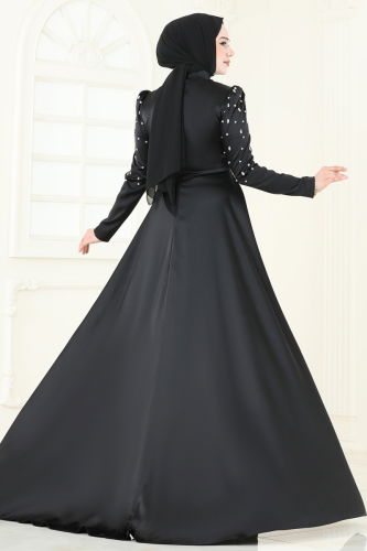 moda selvim Evening Dress 5131D170 Black - Thumbnail