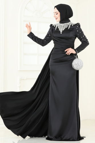 moda selvim Evening Dress 5131D170 Black - Thumbnail