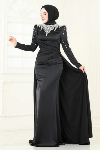 moda selvim Evening Dress 5131D170 Black - Thumbnail