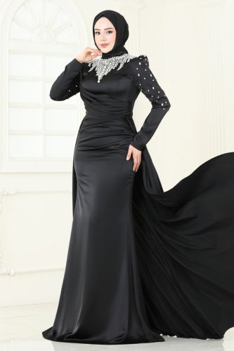 moda selvim Evening Dress 5131D170 Black - Thumbnail