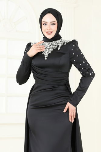 moda selvim Evening Dress 5131D170 Black - Thumbnail