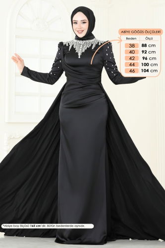 moda selvim Evening Dress 5131D170 Black - Thumbnail
