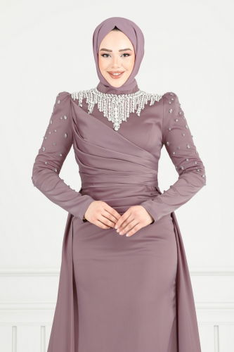 moda selvim فستان سهرة ليلكي غامق 5131D170 - Thumbnail