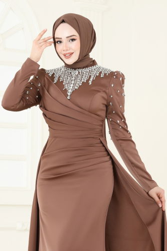 moda selvim فستان سهرة بيج غامق 5131D170 - Thumbnail