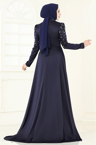 moda selvim فستان سهرة كحلي 5131D170 - Thumbnail