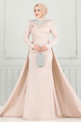 moda selvim فستان سهرة بيج 5131D170 - Thumbnail