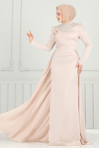 moda selvim فستان سهرة بيج 5131D170 - Thumbnail