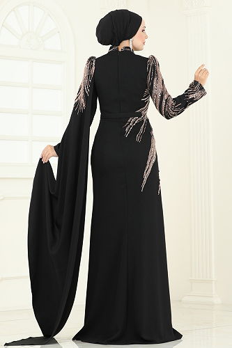 moda selvim Evening Dress 5142D170 Black & Copper - Thumbnail