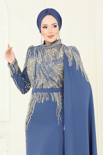 moda selvim فستان سهرة ازرق 5142D170 - Thumbnail