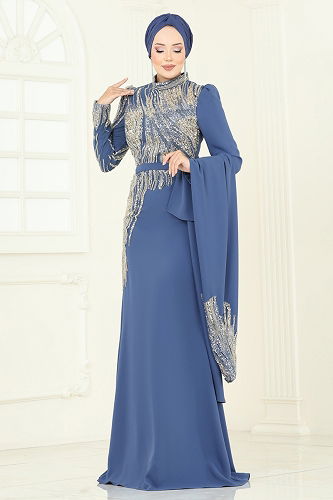 moda selvim فستان سهرة ازرق 5142D170 - Thumbnail