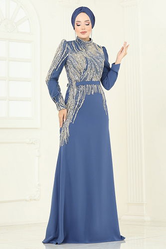 moda selvim فستان سهرة ازرق 5142D170 - Thumbnail