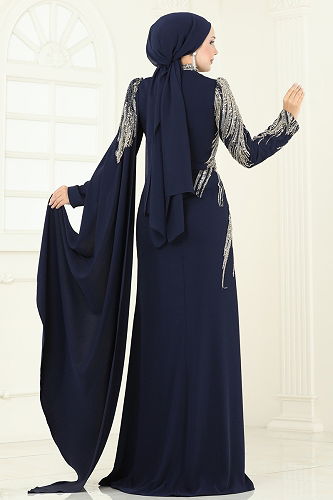moda selvim Evening Dress 5142D170 Navy Blue - Thumbnail