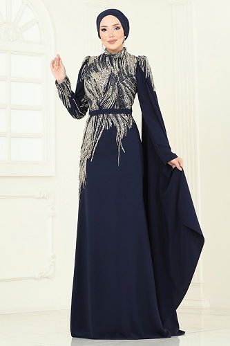 moda selvim فستان سهرة كحلي 5142D170 - Thumbnail