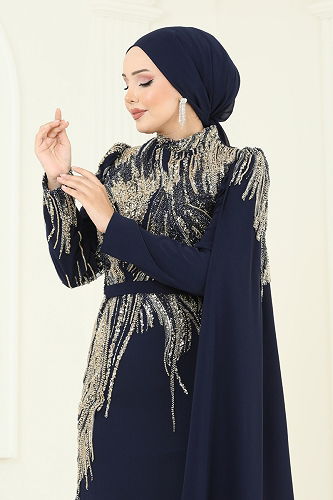 moda selvim فستان سهرة كحلي 5142D170 - Thumbnail