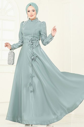 moda selvim Evening Dress 5150D170 Mint - Thumbnail