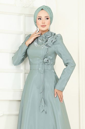 moda selvim Evening Dress 5150D170 Mint - Thumbnail