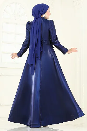 moda selvim Evening Dress 5150D170 Navy Blue - Thumbnail