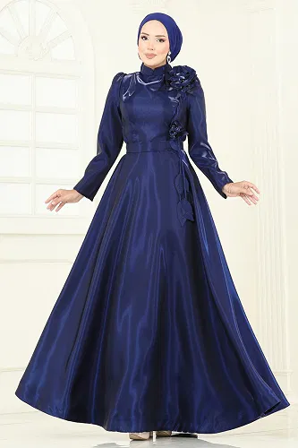 moda selvim Evening Dress 5150D170 Navy Blue - Thumbnail