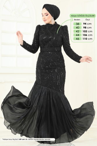 moda selvim Evening Dress 5162D170 Black - Thumbnail