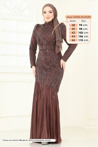 moda selvim Evening Dress 5162D170 Brown - Thumbnail