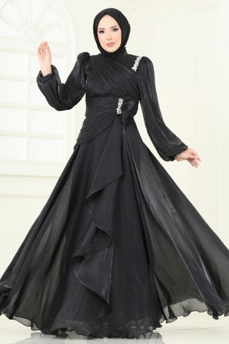 moda selvim Evening Dress 5164D170 Black - Thumbnail