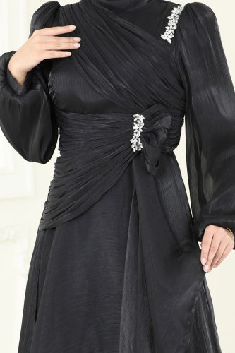 moda selvim Evening Dress 5164D170 Black - Thumbnail