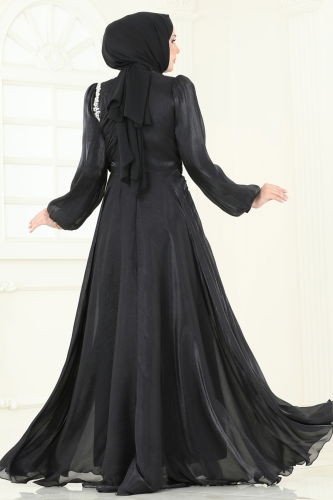 moda selvim Evening Dress 5164D170 Black - Thumbnail