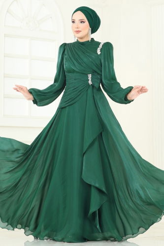moda selvim Evening Dress 5164D170 Emerald - Thumbnail
