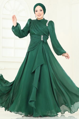 moda selvim Evening Dress 5164D170 Emerald - Thumbnail