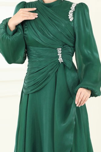 moda selvim Evening Dress 5164D170 Emerald - Thumbnail