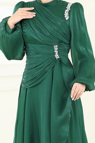 moda selvim Evening Dress 5164D170 Emerald - Thumbnail