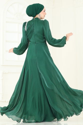 moda selvim Evening Dress 5164D170 Emerald - Thumbnail
