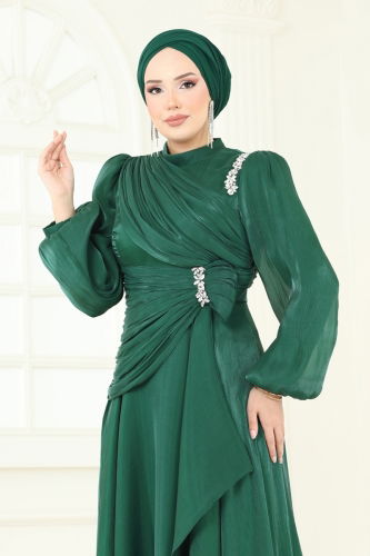 moda selvim فستان سهرة زيتي 5164D170 - Thumbnail