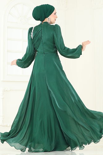 moda selvim فستان سهرة زيتي 5164D170 - Thumbnail