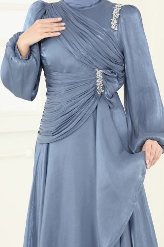 moda selvim Evening Dress 5164D170 Indigo - Thumbnail