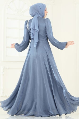 moda selvim Evening Dress 5164D170 Indigo - Thumbnail