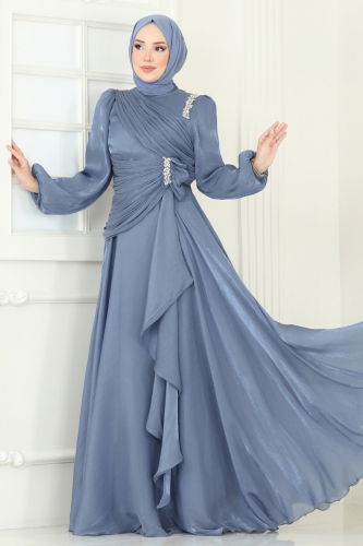 moda selvim Evening Dress 5164D170 Indigo - Thumbnail
