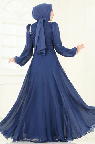 moda selvim Evening Dress 5164D170 Navy Blue - Thumbnail