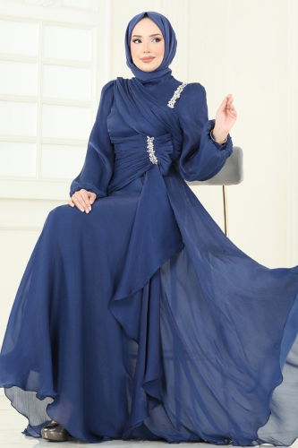 moda selvim Evening Dress 5164D170 Navy Blue - Thumbnail