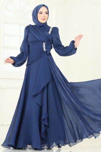 moda selvim Evening Dress 5164D170 Navy Blue - Thumbnail