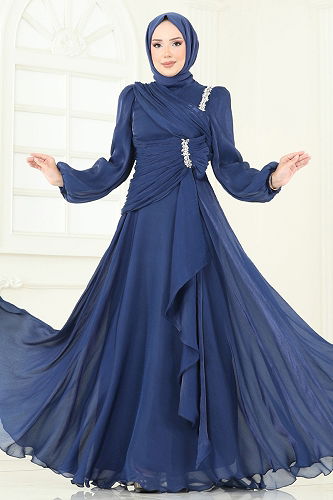 moda selvim Evening Dress 5164D170 Navy Blue - Thumbnail