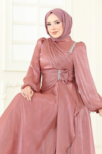 moda selvim فستان سهرة بيج وردي 5164D170 - Thumbnail