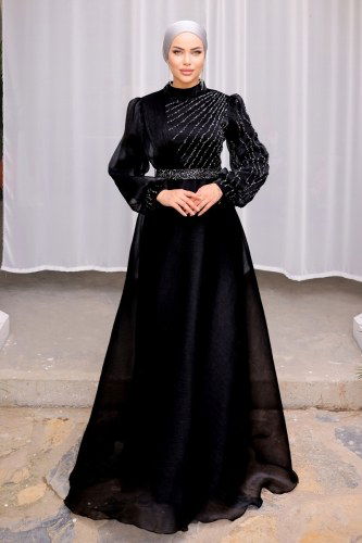 moda selvim Evening Dress 5192PCT865 Black - Thumbnail