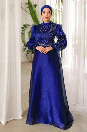 moda selvim فستان سهرة كحلي 5192PCT865 - Thumbnail